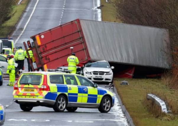The scene of the accident in West Lothian in which a lorry driver died. Picture: Joey Kelly