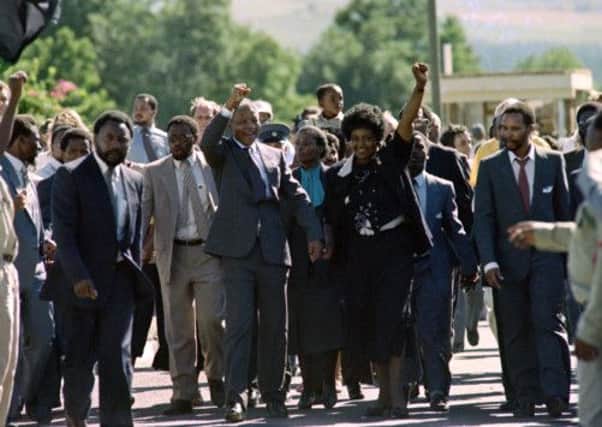 Nelson Mandela and his wife Winnie upon Mandela's release from prison in 1990. Picture: Getty