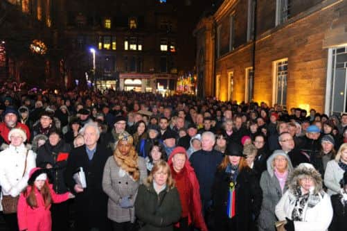 Crowds gather in Nelson Mandela Place in Glasgow Picture: Robert Perry