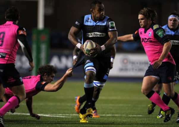 Glasgow's Leone Nakarawa is tackled by Cardiff players. Picture: Getty