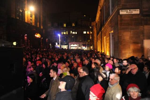 Hundreds gathered in Glasgow to pay tribute to the memory of Nelson Mandela. Picture: Robert Perry