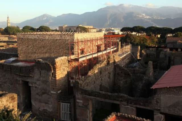 Some of the restoration work in progress in crumbling Pompeii. Picture: Getty