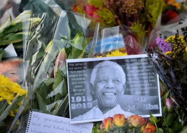 Floral tributes for Nelson Mandela in central London. Picture: Getty