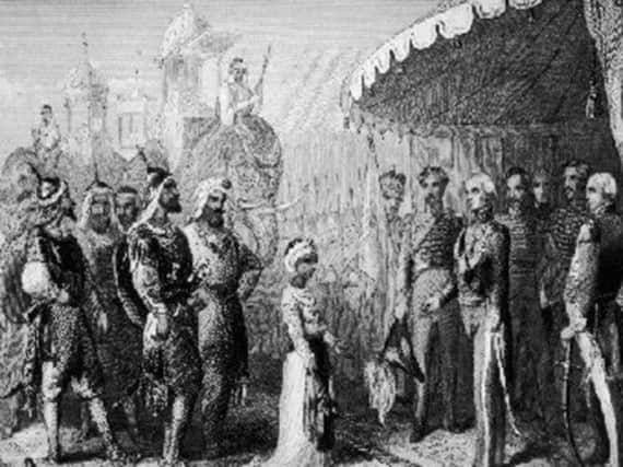 An illustration of the dethroning of Maharaja Duleep Singh