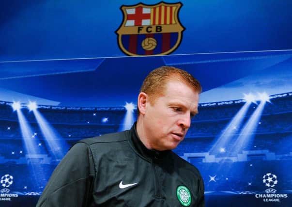 Celtic manager Neil Lennon arrives for his media conference at the Nou Camp. Picture: Getty