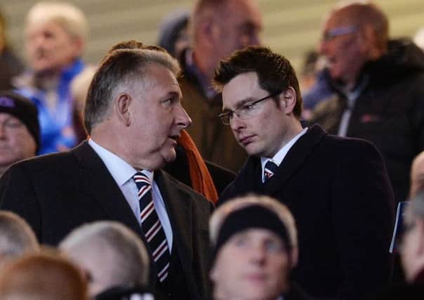 Rangers chief executive Graham Wallace takes a seat alongside Financial Director Brian Stockbridge, right. Picture: SNS