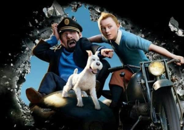 Captain Haddock (Andy Serkis), Tintin (Jamie Bell) and faithful sidekick Snowy in the first Tintin film. Picture: Contributed
