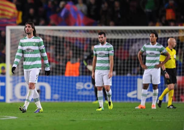 Celtic players show dejection after Barcelona's third goal. Picture: Getty