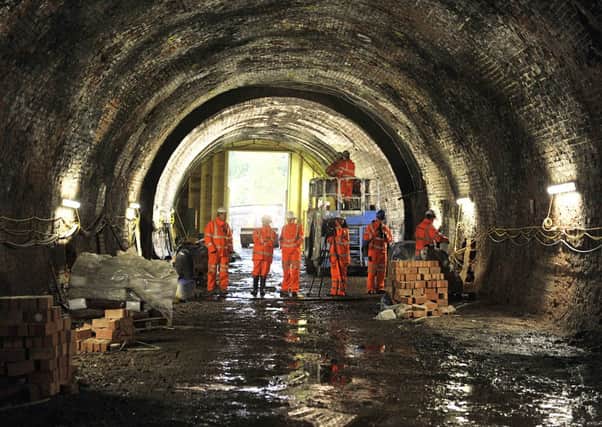 Workers repair the Bowshank tunnel near Galashiels. Picture: Stuart Cobley