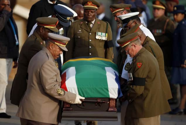 The national flag draped coffin of former South African president Nelson Mandela. Picture: AFP/Getty