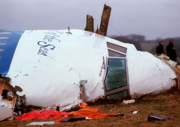 The nose section of Pan Am Flight 103 lies in wreckage in Lockerbie in 1988. Picture: Getty