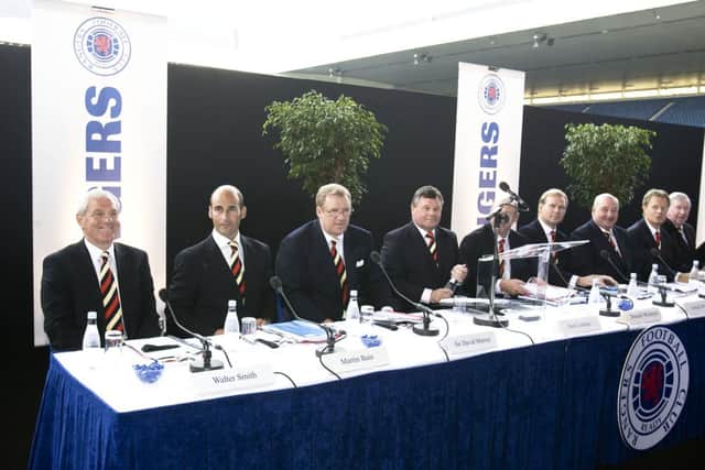 David Murray, third left, fronts up at the Rangers agm in 2007. Picture: SNS