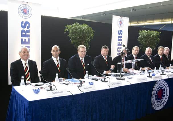 David Murray, third left, fronts up at the Rangers agm in 2007. Picture: SNS