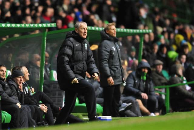 Hibs boss Terry Butcher storms out of the dugout. Picture: Robert Perry