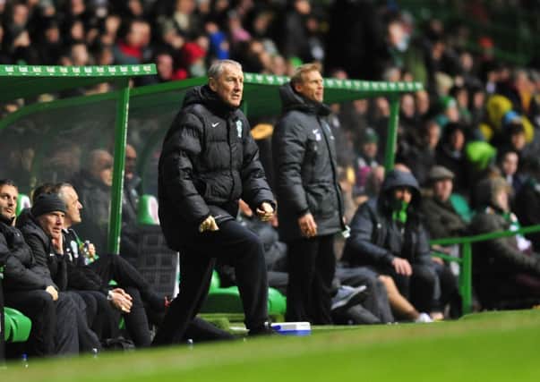 Hibs boss Terry Butcher storms out of the dugout. Picture: Robert Perry