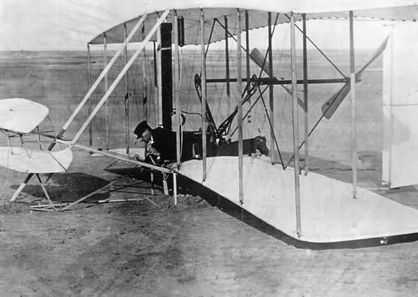 On this day in 1903 Orville Wright made the first successful controlled flight in a powered aircraft, at Kitty Hawk. Picture: Getty