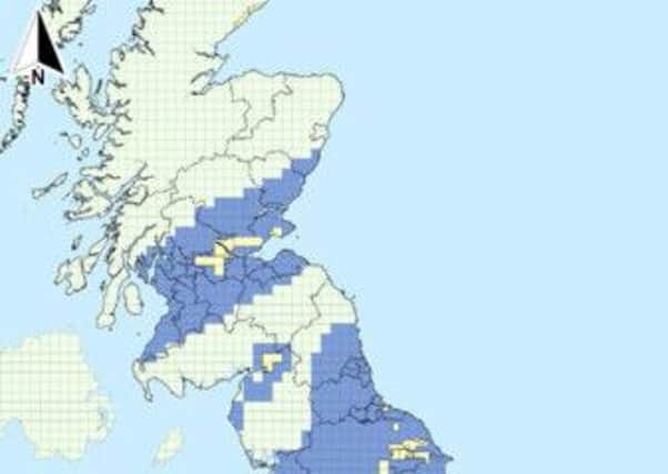 The blue area on the map has been identified as having potential for shale gas exploration. Picture: UK Government