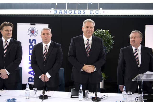 Rangers Shareholder James Easdale, manager Ally McCoist, Chief Executive Graham Wallace and Chairman David Somers. Picture: SNS