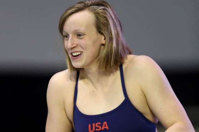 Katie Ledecky was in a relaxed mood as the United States team took part in a training session. Picture: Getty