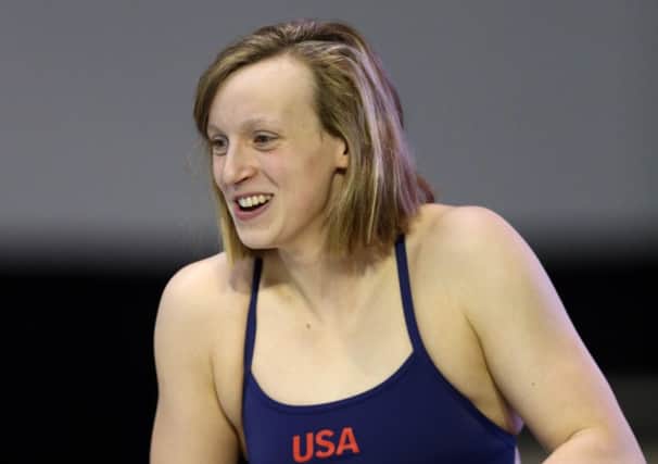 Katie Ledecky was in a relaxed mood as the United States team took part in a training session. Picture: Getty