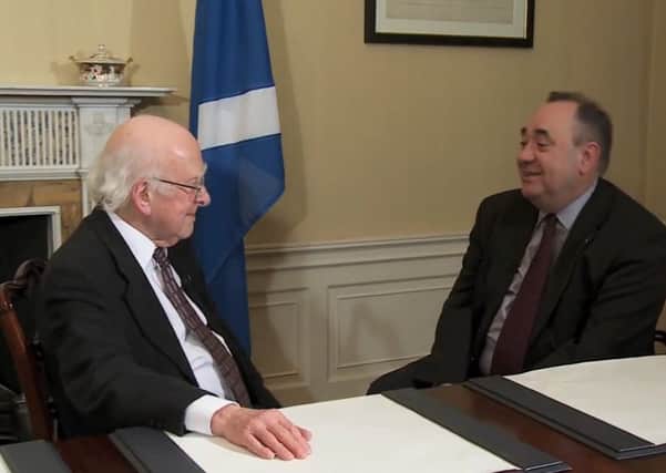 Prof. Peter Higgs and FM Alex Salmond. Picture: Scottish Government