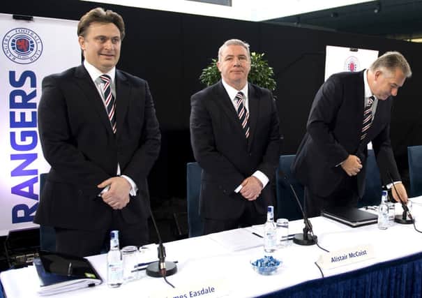 Rangers Shareholder James Easdale (left), manager Ally McCoist (centre) and Graham Wallace. Picture: SNS