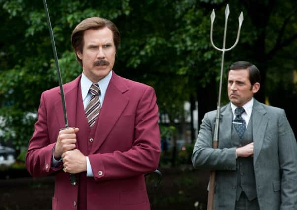 Will Ferrell as Ron Burgundy, left, and Steve Carell as Brick Tamland in a scene from Anchorman 2. Picture: AP