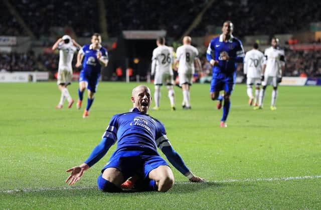 Ross Barkley celebrates scoring his sides second goal against Swansea. Picture: PA