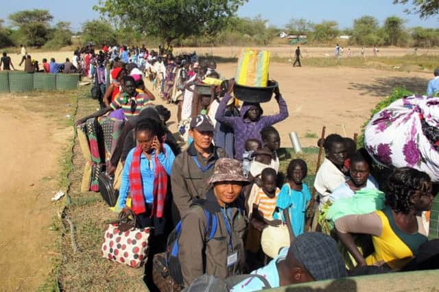 People queuing outside the UNMISS compound in Bor. Picture: Getty