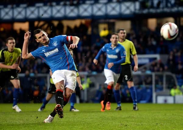 Lee McCulloch opens the scoring for Rangers against Stranraer. Picture: SNS