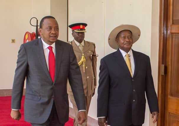 Kenyan President Uhuru Kenyatta and Ugandan President Yoweri Museveni during the meeting on South Sudan. Picture: AP