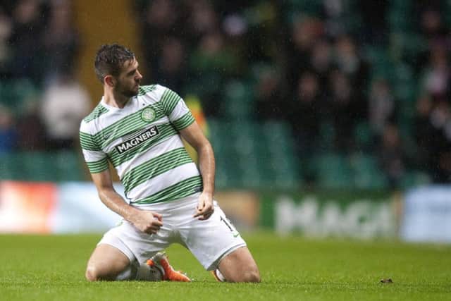 Joe Ledley celebrates scoring what turned out to be the winner. Picture: SNS