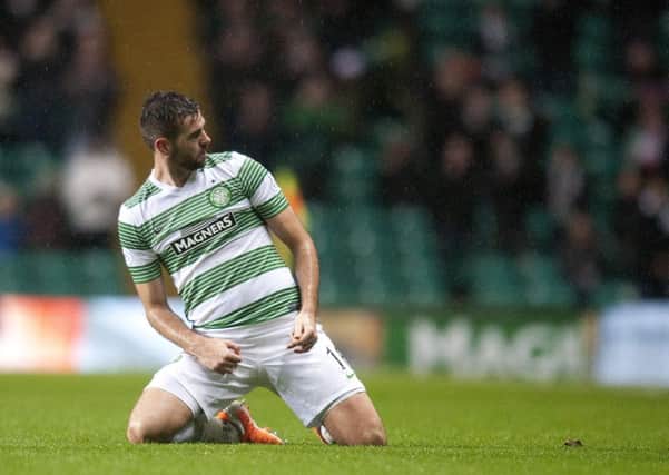 Joe Ledley celebrates scoring what turned out to be the winner. Picture: SNS