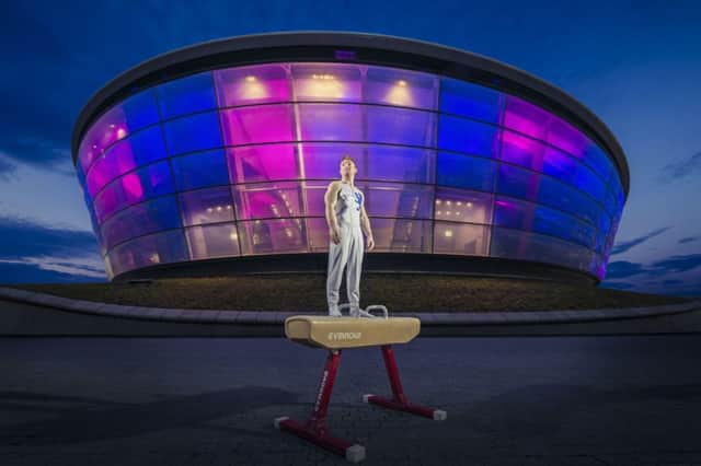Daniel Purvis poses on a pommel horse outside the SSE Hydro. Picture: Alistair Devine