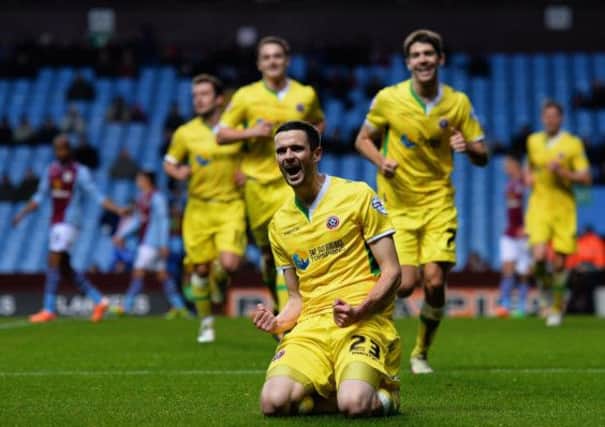 Jamie Murphy of Sheffield United celebrates scoring the opening goal against Aston Villa. Picture: Getty