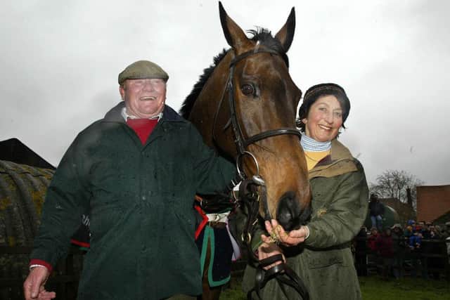 Former champion jockey Terry Biddlecombe and Henrietta Knight with Gold Cup winner, Best Mate. Picture: PA
