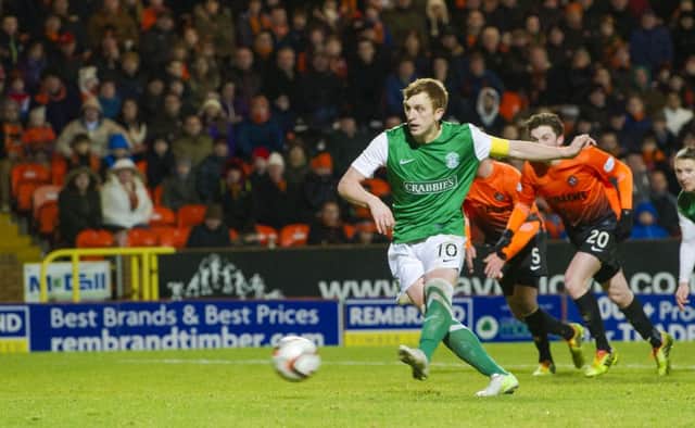 Hibernian's Liam Craig scores from the penalty spot. Picture: SNS