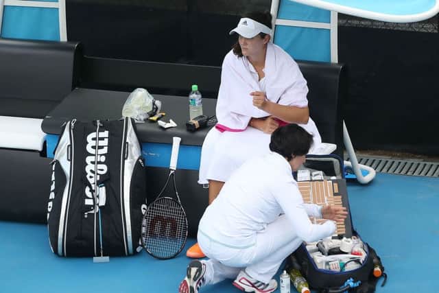 Laura Robson receives treatment. Picture: Getty