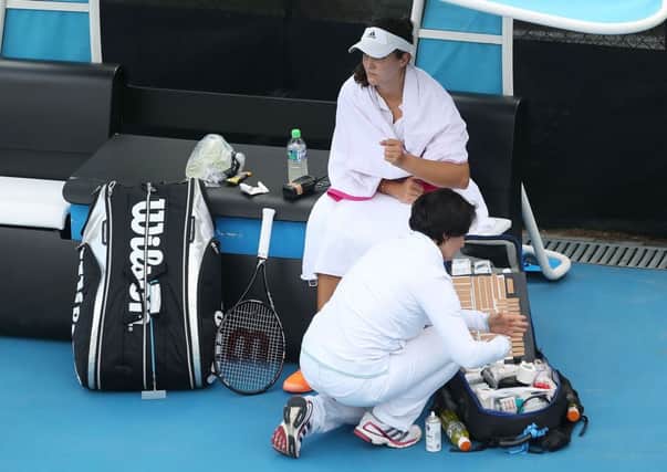 Laura Robson receives treatment. Picture: Getty