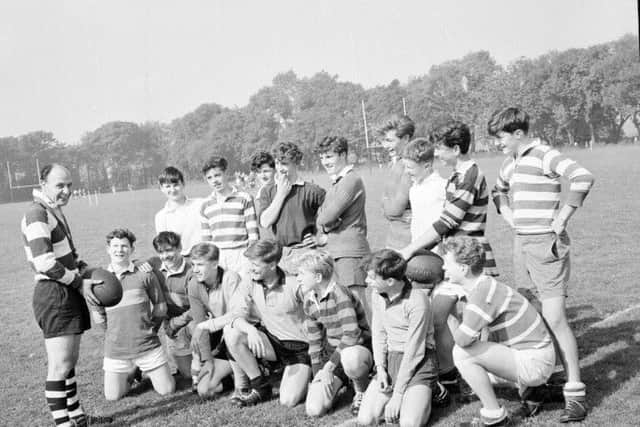 Alec Harper oversees a rugby coaching course at Fettes College in 1959. Picture: Contributed