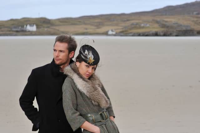 Models pictured wearing Harris Tweed on the island's coastline. Picture: Robert Perry
