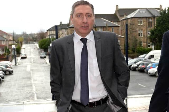 Jim McInally arrives at Hampden to appeal a fourgame ban but left without a decision. Picture: SNS