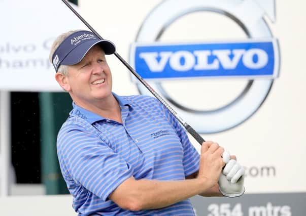 Colin Montgomerie hits a shot during yesterdays pro-am. Picture: Getty Images