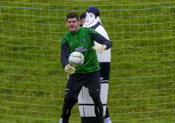 Fraser Forster is put through his paces at training before Celtic flew out to Turkey. Picture: SNS
