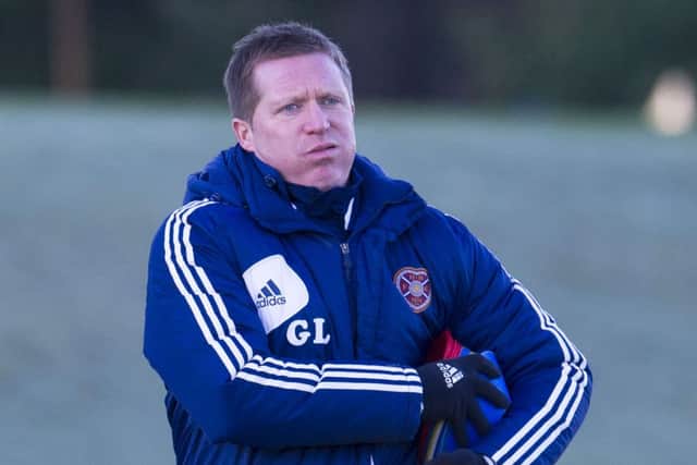 Hearts manager Gary Locke sets up yesterdays training session. Picture: SNS