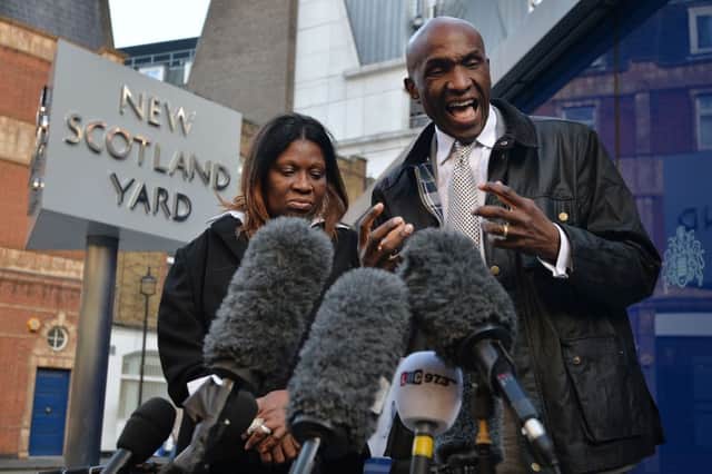 The Rev Nims Obunge speaks to media after a meeting with the Metropolitan Police. Picture: Getty