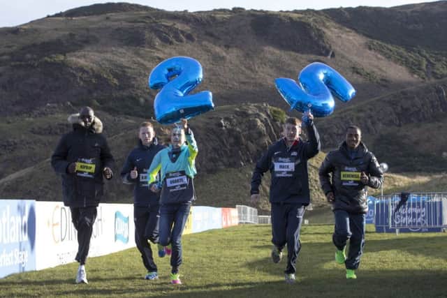 Kiprop, Great Britain's Andy Vernon, France's Sophie Duarte, USA's Bobby Mack and Ethiopia's Kenenisa Bekele in Holyrood Park. Picture: PA