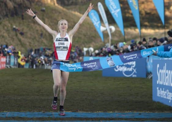 Gemma Steel crosses the line to win the Great International. Picture: Toby Williams