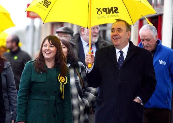 Alex Salmond in Cowdenbeath with by-election candidate Natalie McGarry. Picture: Hemedia