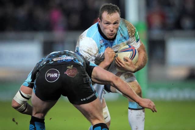 James Eddie tries to find a way through Exeters defence at Sandy Park on Saturday. Picture: PA